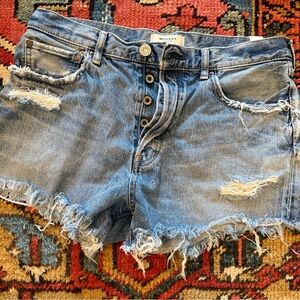 Moussy Light Blue Distressed Jean Shorts